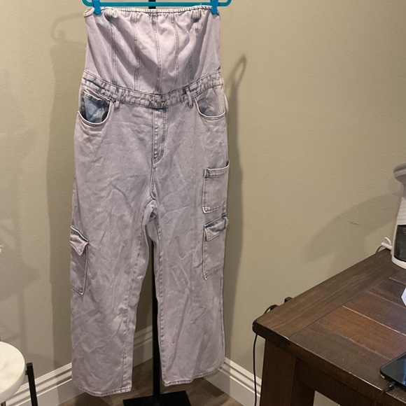 wild fable Pants - Wild Fable Light blue strapless Cargo jumpsuit